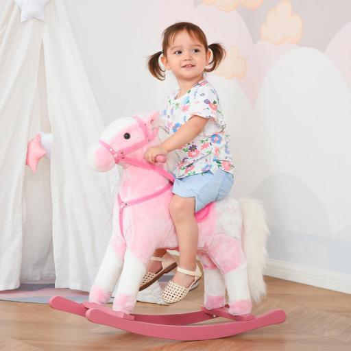 Caballito Balancín de Felpa Suave para Niños de 3-6 Años con Sonidos de Relincho 74x28x65 cm Rosa
