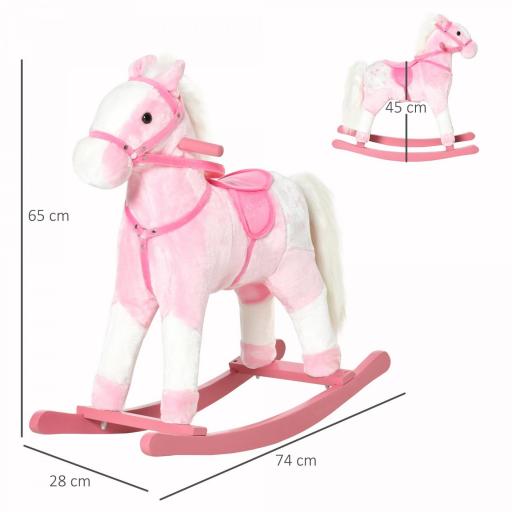 Caballito Balancín de Felpa Suave para Niños de 3-6 Años con Sonidos de Relincho 74x28x65 cm Rosa [7]