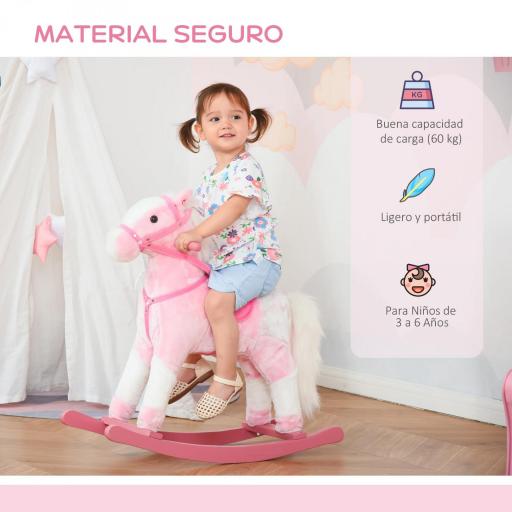 Caballito Balancín de Felpa Suave para Niños de 3-6 Años con Sonidos de Relincho 74x28x65 cm Rosa [6]