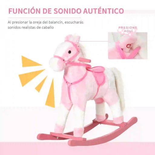 Caballito Balancín de Felpa Suave para Niños de 3-6 Años con Sonidos de Relincho 74x28x65 cm Rosa [2]