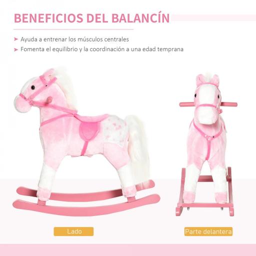 Caballito Balancín de Felpa Suave para Niños de 3-6 Años con Sonidos de Relincho 74x28x65 cm Rosa [5]