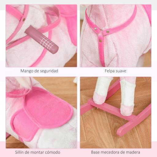 Caballito Balancín de Felpa Suave para Niños de 3-6 Años con Sonidos de Relincho 74x28x65 cm Rosa [8]