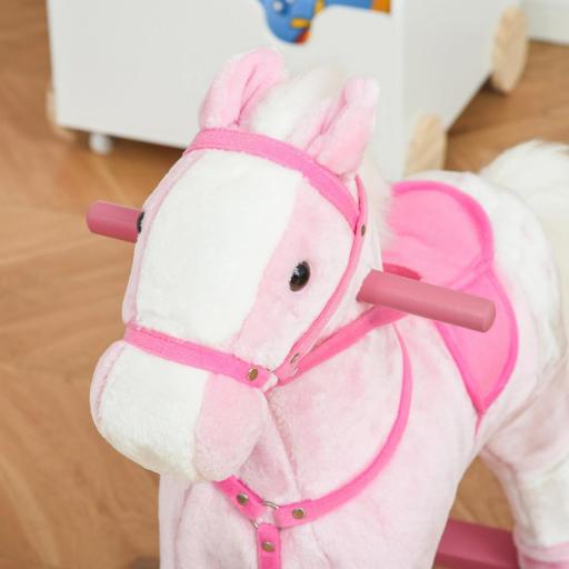 Caballito Balancín de Felpa Suave para Niños de 3-6 Años con Sonidos de Relincho 74x28x65 cm Rosa [3]