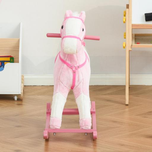 Caballito Balancín de Felpa Suave para Niños de 3-6 Años con Sonidos de Relincho 74x28x65 cm Rosa [9]