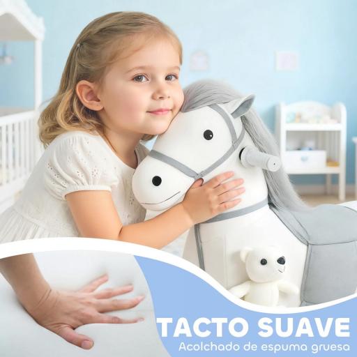 Caballito Eléctrico con Música Batería 6V Tacto Suave Ruedas Silenciosas de PU Marcha Adelante Blanco [3]