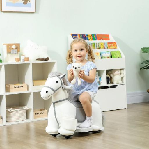 Caballito Eléctrico con Música Batería 6V Tacto Suave Ruedas Silenciosas de PU Marcha Adelante Blanco [2]