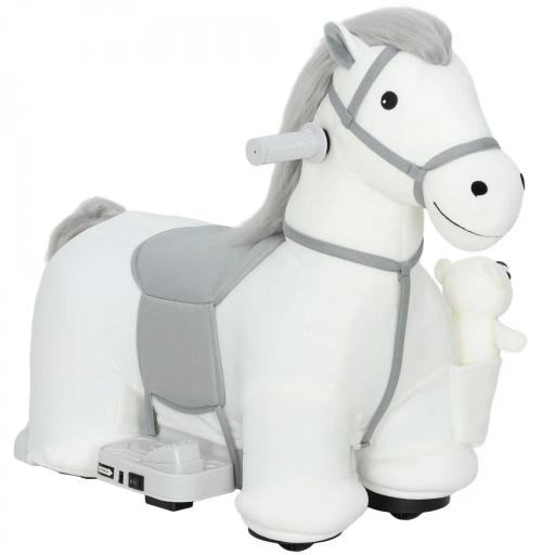 Caballito Eléctrico con Música Batería 6V Tacto Suave Ruedas Silenciosas de PU Marcha Adelante Blanco [5]