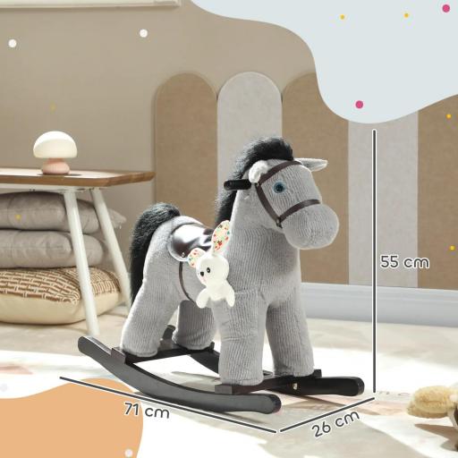 Caballo balancín para niños, juguete balancín para bebé de peluche con efecto sonoro y muñeca, 71 x 26 x 55 cm, gris [2]