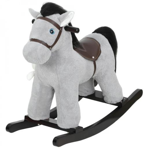 Caballo balancín para niños, juguete balancín para bebé de peluche con efecto sonoro y muñeca, 71 x 26 x 55 cm, gris [3]