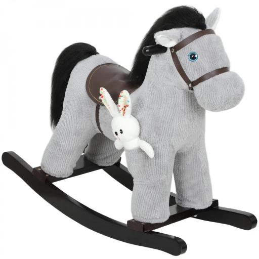 Caballo balancín para niños, juguete balancín para bebé de peluche con efecto sonoro y muñeca, 71 x 26 x 55 cm, gris [5]