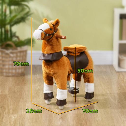 Caballo de montar para niños caballo a rodillos asiento elevado para niños 3-5 años carga 60 kg 70x28x70 cm Marrón [2]