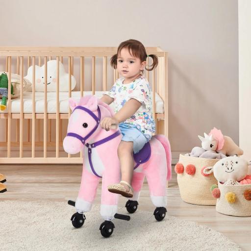 Caballito Infantil +2 Años Caballo con Ruedas Sonidos de Relincho Palos Pedales 55x23x60 cm Rosa