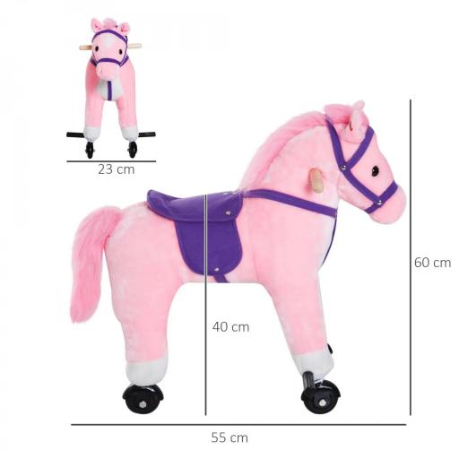 Caballito Infantil +2 Años Caballo con Ruedas Sonidos de Relincho Palos Pedales 55x23x60 cm Rosa [1]