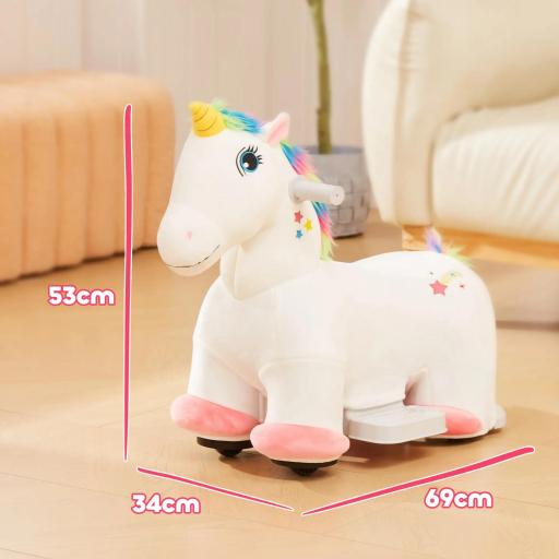 Unicornio Eléctrico para Niños de 18 a 36 Meses con Batería 6V y Música Carga 25 kg 69x34x53 cm Blanco [2]