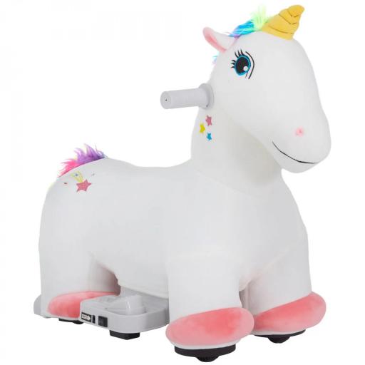Unicornio Eléctrico para Niños de 18 a 36 Meses con Batería 6V y Música Carga 25 kg 69x34x53 cm Blanco [9]
