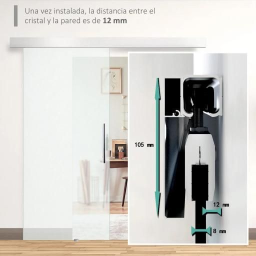 Puerta Corredera de Cristal Satinado 102,5x205 cm Puerta Corrediza con Riel Tirador y Cristal de Seguridad Translúcido [2]