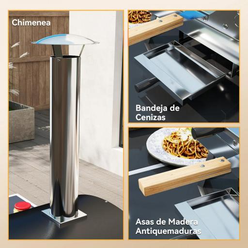 Mini Horno de Pizza de Leña con Piedra Refractaria Termómetro y Bandeja Giratoria para Jardín Terraza o Camping [5]