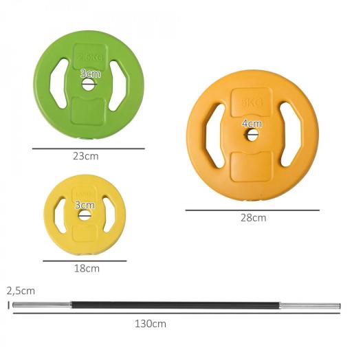 Barra de Pesas con 6 Discos de Pesos 1,5kg 2,5kg 5 kg para Entrenamiento Fuerza y Brazos 130x28x28 cm Multicolor [1]