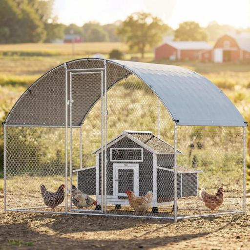 Gallinero para Exterior 2,8x1,7x1,9 m Cubierta de Tela Oxford Anti-UV Impermeable Pestillos para 5-8 Gallinas Plata