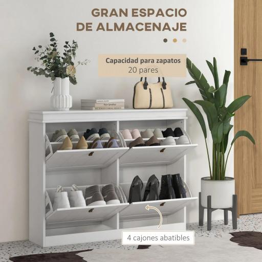 Zapatero Estrecho con 4 Puertas Abatibles y Estantes Ajustables para 20 Pares de Zapatos con Antivuelco 105x24x82,5 cm [2]
