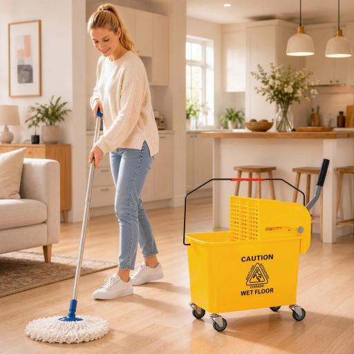 Cubo de Fregar 20L con Ruedas y Escurridor Cubo para Fregona con Separador de Agua 60x27x70,5 cm Amarillo