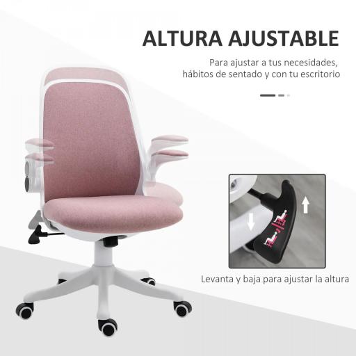 Silla Giratoria de Oficina Silla de Escritorio Basculante Altura Ajustable Reposabrazos Elevable 62,5x60x94-104 cm Rosa [6]