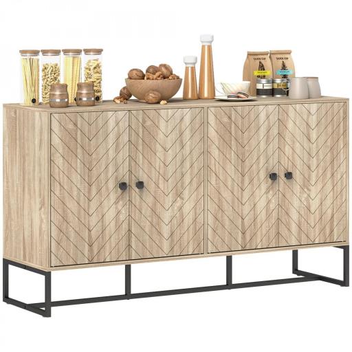 Aparador de Salón con 4 Puertas con Diseño Chevron Estantes Ajustables Patas de Acero 140,5x40x81,5 cm Roble [10]