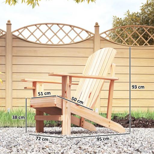 Silla Adirondack de Madera con Reposabrazos y Respaldo Alto para Terraza Balcón Exterior 72x95x93 cm Natural [1]