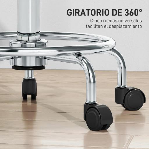 Taburete Giratorio Ajustable Con Asiento Acolchado Reposapiés y Ruedas para Salones y Talleres 34x34x50-66 cm Gris [7]