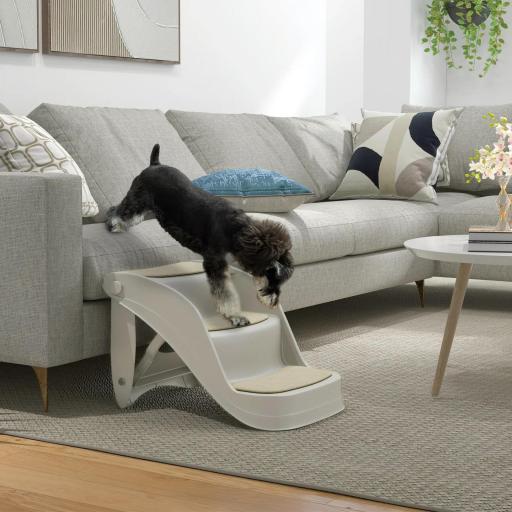 Escalera para Perros Pequeños Plegable 3 Peldaños Escalones para Perros con Alfombras Antideslizantes 49x38x38 cm Gris