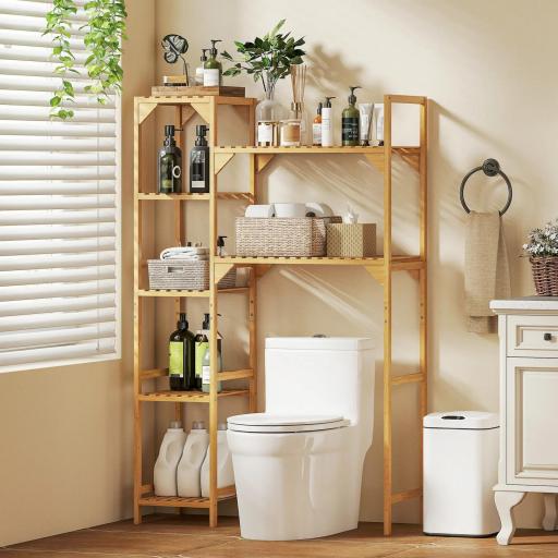 Estantería para Lavadora de Bambú Mueble para Lavadora o Inodoro con Estantes Reversibles y Ajustables Madera Natural [5]