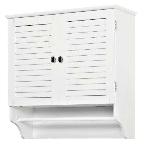 Armario Baño de Pared con 2 Puertas de Persiana Estante Interior y Barra de Toallero Mueble Auxiliar Suspendido Moderno Multiusos para Cocina 60x23x60 cm Blanco [7]