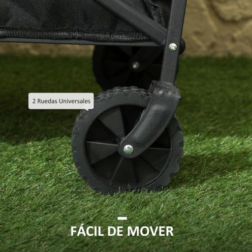 Carro de Jardín Plegable con Ruedas Asa Telescópica Ajustable Carga 120 kg para Campaña Compra 64x42x27 cm Negro [1]
