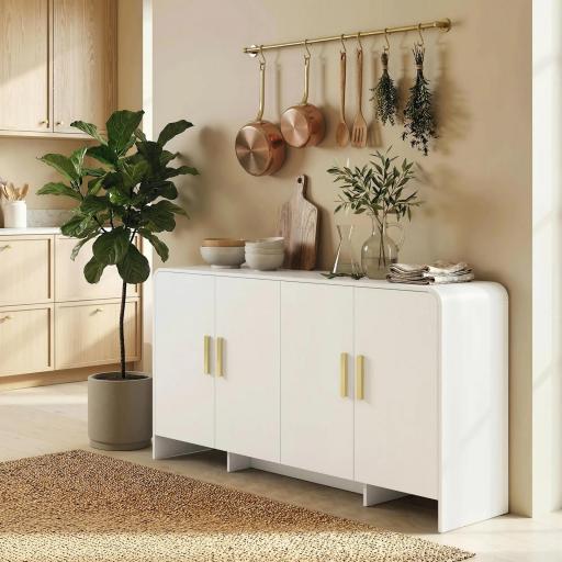Aparador de Cocina con 4 Estantes 4 Puertas de Cierre Suave Mueble para TV de 72 Pulgadas 152x40x80 cm Blanco [7]