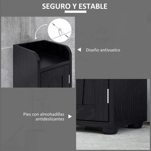 Columna de Baño con 2 Puertas Compartimento Abierto Estantes Ajustables y Portarrollos 20x20x185 cm Negro [3]