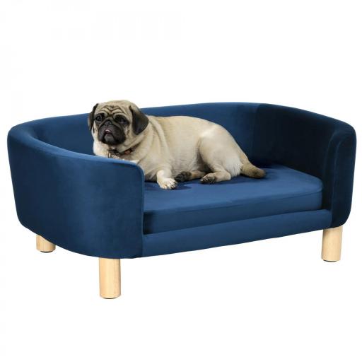 Sofá para Perros Pequeños con Patas de Madera Funda Lavable y Cojín Desmontable 86x55x33 cm Azul [8]