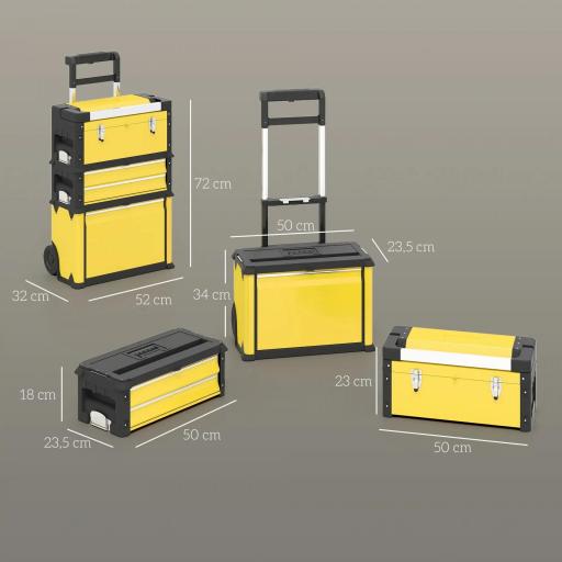 Caja de Herramientas con Ruedas Apilable Carro de Herramientas de Acero con Bandeja Mango Telescópico Amarillo y Negro [1]