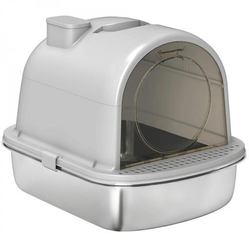 Arenero para Gatos de Acero Inoxidable con Cubierto Bolsa Desodorizante Pala Fácil de Limpiar 52,4x41,3x39,9 cm Gris [9]