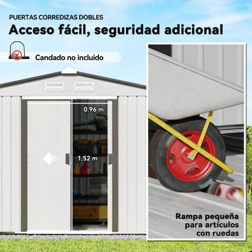 Caseta de Jardín 277x195x192 cm Cobertizo de Exterior Metálico para Almacenamiento de Herramientas Plata y Gris [5]