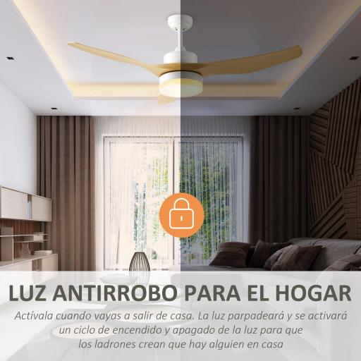 Ventilador de Techo Motor DC 20,5W Diámetro 132 cm Mando a Distancia Luz LED Ajustable de 3 Niveles 3 Aspas Reversibles [6]