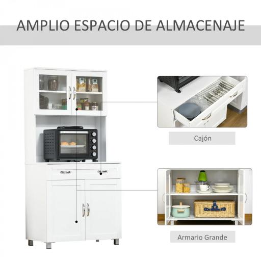 Mueble Aparador auxiliar de Cocina Alacena Armario de Comedor con Estantes Interiores Ajustables y Cajón 80x48x170 cm Blanco [2]
