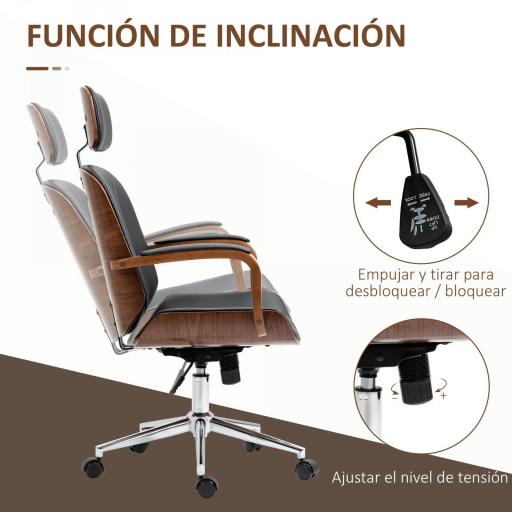 Silla de Oficina de Cuero PU Basculante con Reposacabezas Extraíble Altura Ajustable 63x62x110-120 cm Negro [2]