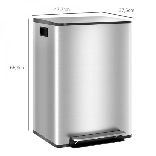 Cubo de Basura de Cocina con 2 Compartimentos 2x30L con Pedal Tapa de Cierre Suave y Cubo Extraíble Plata [1]