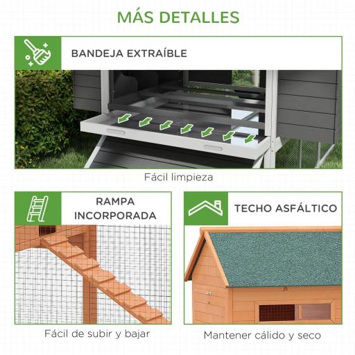 Gallinero de Exterior de Madera para 8-10 Gallinas con 2 Nidos Bandeja Extraíble y Rampa 347x160x150 cm Gris y Blanco [1]