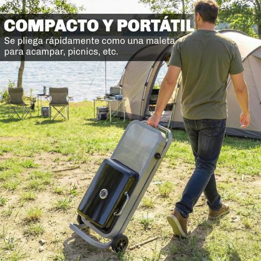 Barbacoa de Gas Plegable con Quemador 2,5 kW Tapa Termómetro Mesa Lateral y 2 Ruedas Parrilla Recogedor Grasa Negro [2]