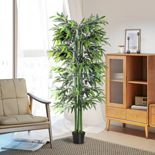 Planta Artificial 180 cm con Cañas Maceta Árbol Artificial Decoración para Hogar Salón Oficina Verde [2]