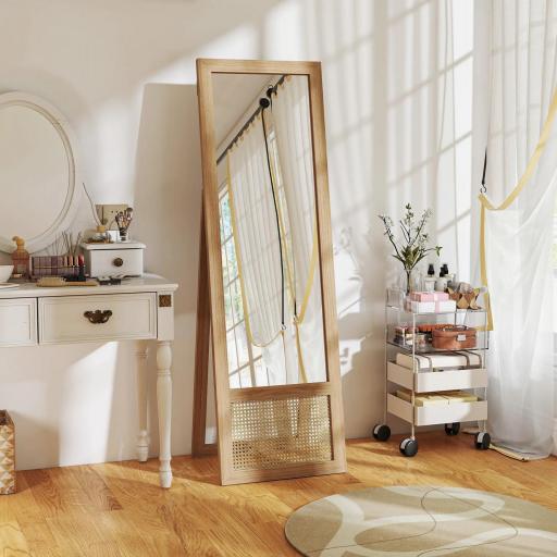 Espejo de Cuerpo Entero 160x50 cm con Marco de Madera y Soporte para Salón Dormitorio Natural