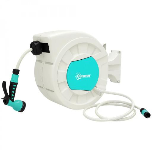 Carrete de Manguera Retráctil 20 +2 m con Soporte Boquilla de 7 Funciones y Bloqueo Retorno Automático Gris [8]