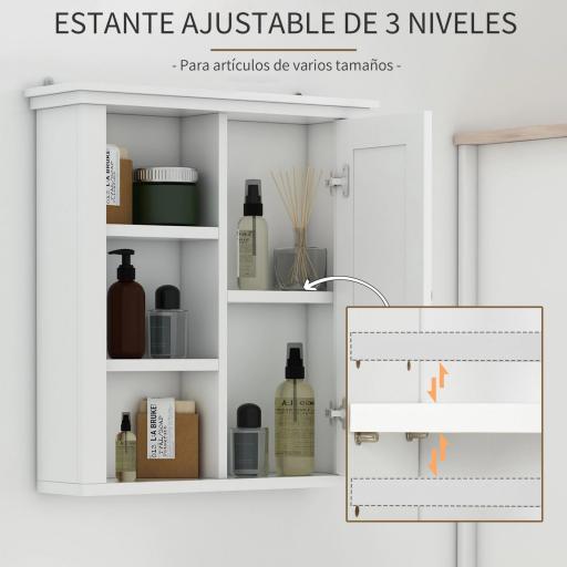Armario de Baño de Pared Multifuncional Gabinete para Ahorro de Espacio con 3 Niveles Abiertos 1 Puerta Estante Ajustable Antivuelco 53x14,5x50,5 cm Blanco [5]