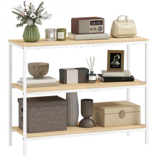Consola de Recibidor con 3 Estantes Abiertos y Patas de Metal para Pasillo Entrada Salón Dormitorio Natural y Blanco [9]